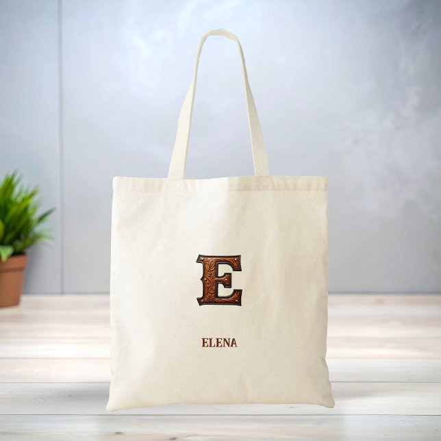 Tote Bag Monogramme initiale en cuir occidental E (Créateur téléchargé)