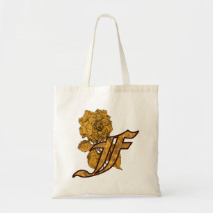 Tote Bag Monogramme Initiale F Élégante Fleur de Pivoine en