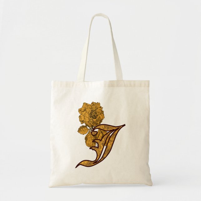 Tote Bag Monogramme Initiale J Élégante Fleur de Pivoine en (Devant)