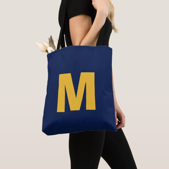 Tote Bag Monogramme initiale jaune et bleu moderne et éléga (De près)