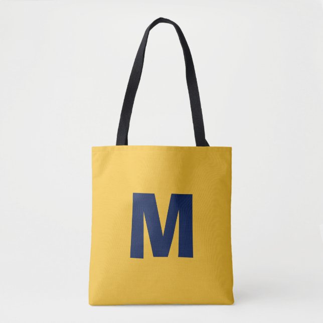 Tote Bag Monogramme initiale jaune et bleu moderne et éléga (Devant)