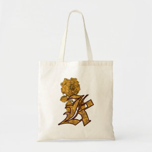 Tote Bag Monogramme Initiale K Élégante Fleur de Pivoine en