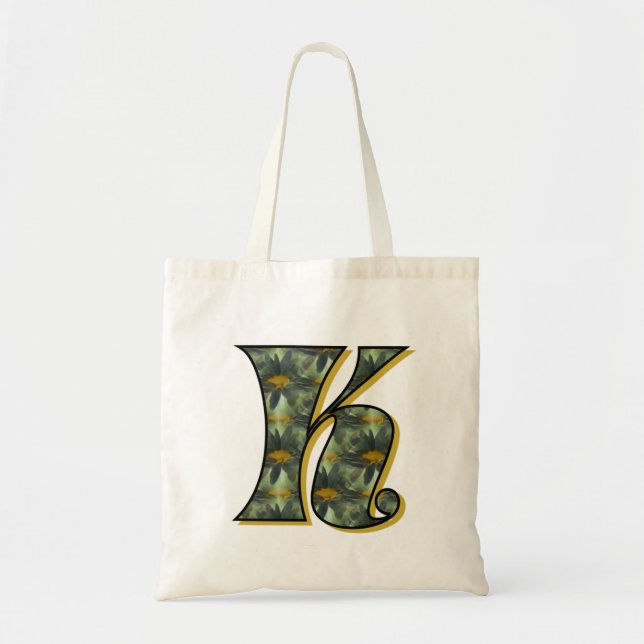 Tote Bag Monogramme Initiale K Fleurs de Marguerites Art (Devant)