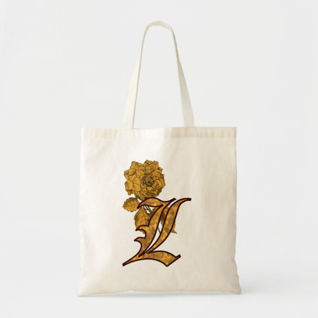 Tote Bag Monogramme Initiale L Fleur De Pivoine Élégante En (Devant)