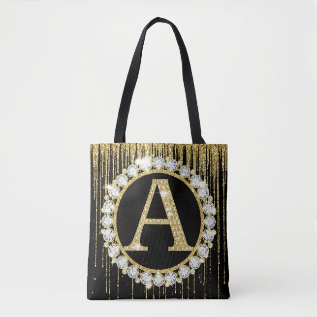 Tote Bag Monogramme Initiale Personnalisée avec Dégoulinade (Devant)
