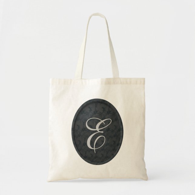 Tote Bag Monogramme Initiale Personnalisée Élégant Noir  (Devant)