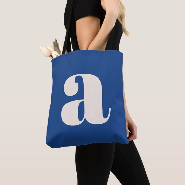 Tote Bag Monogramme Initiale Rétro Gras Bleu Cobalt Moderne (De près)