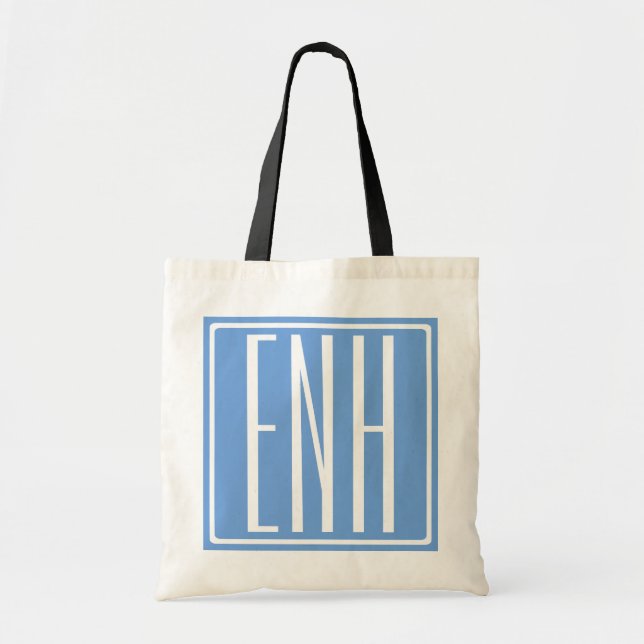 Tote Bag Monogramme Initiales 3 Moderne Gras | Bleu Clair (Devant)