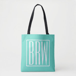Tote Bag Monogramme Initiales 3 Modernes Gras Blanc Sur A