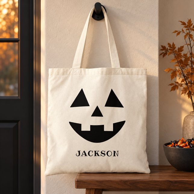 Tote Bag Monogramme Jack O Lantern Nom Traitement Halloween (Créateur téléchargé)