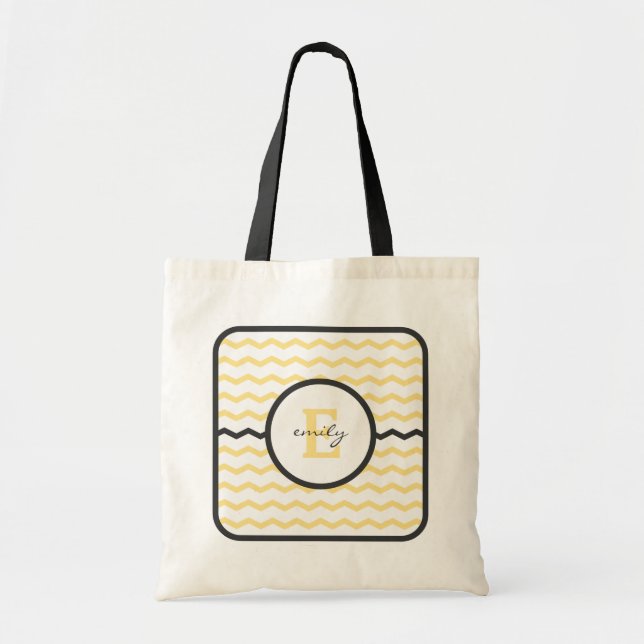 Tote Bag Monogramme jaune de Chevron (Devant)