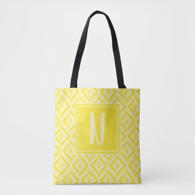 Tote Bag Monogramme Jaune Motif diamant à trois tons (Devant)