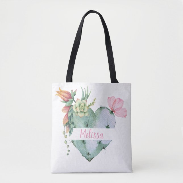 Tote Bag Monogramme Jolie aquarelle Fleurs Nom personnalisé (Devant)