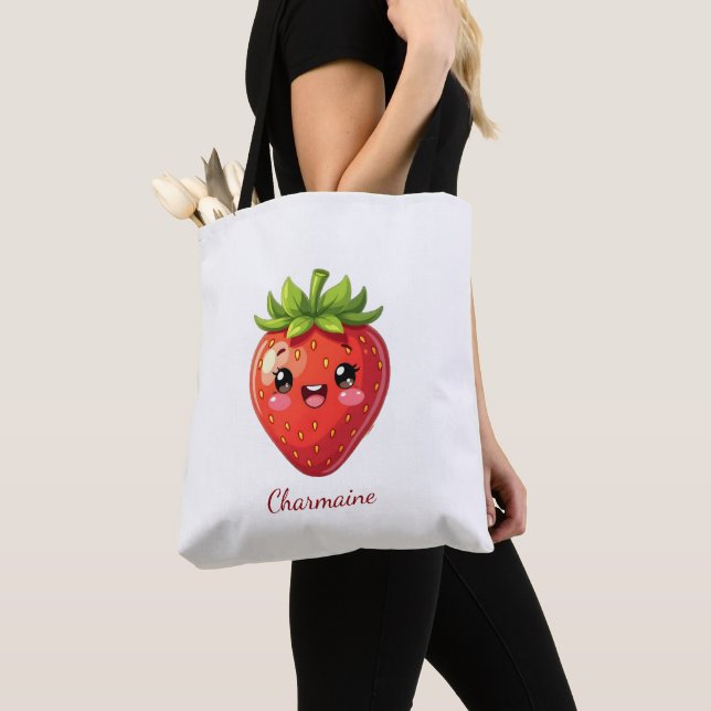 Tote Bag Monogramme jolie fraise kawaii (De près)
