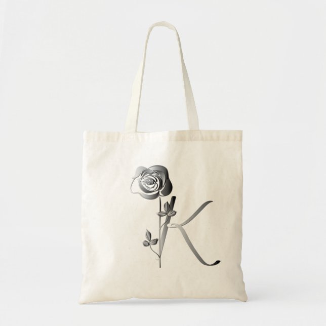 Tote Bag Monogramme K manuscrit avec Rose (Devant)