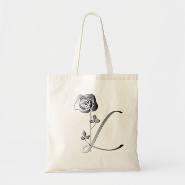 Tote Bag Monogramme L écrit à la main avec Rose (Devant)