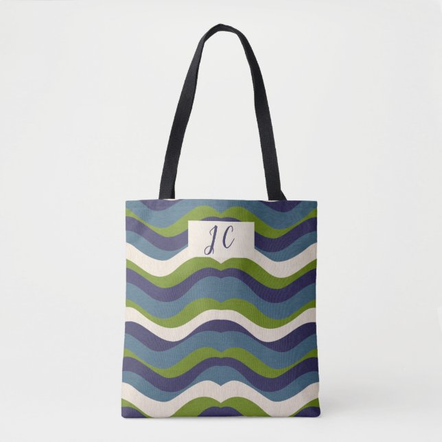 Tote Bag Monogramme l Tavy Retro Stripes, (Devant)