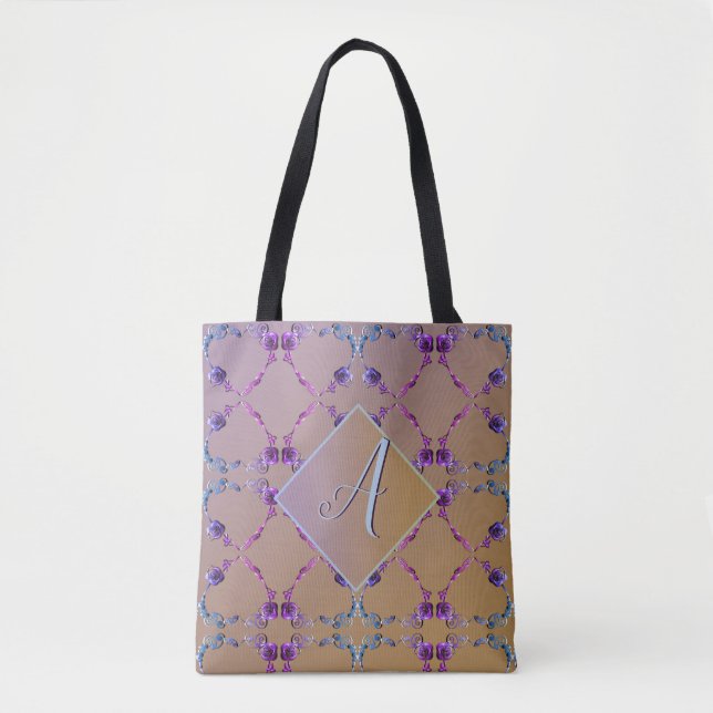Tote Bag Monogramme Lavender Blush Coeurs Roses Fourre-tout (Devant)