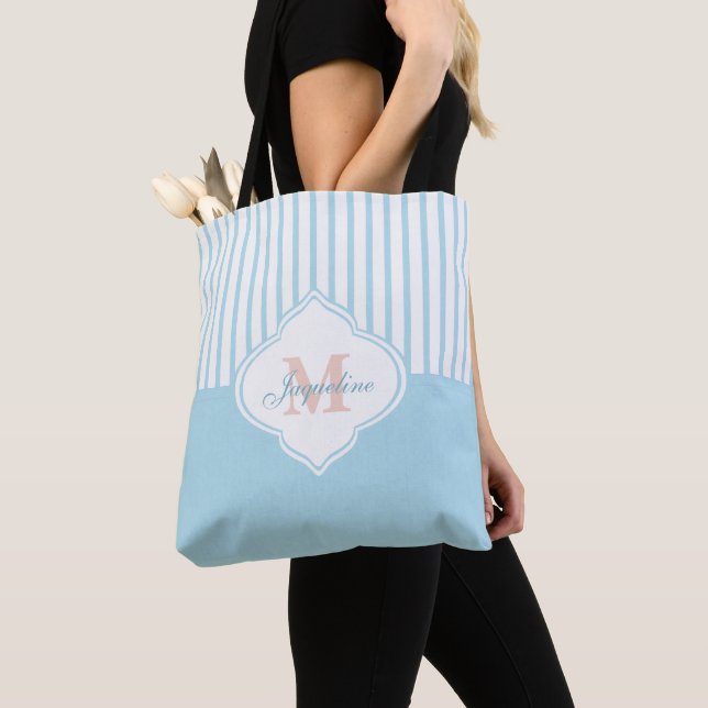Tote Bag Monogramme léger de rayure de Colorblock de (De près)