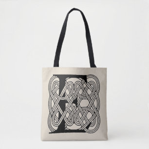 Tote Bag Monogramme lettre E Impression vintage nœud celtiq