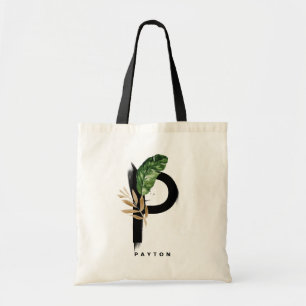 Tote Bag Monogramme Lettre P Palmiers Tropicale Demoiselle 