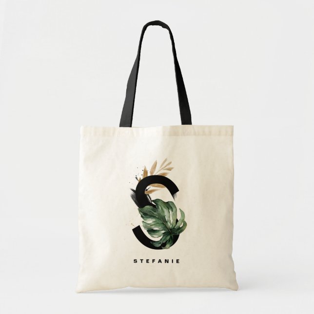 Tote Bag Monogramme lettre S | Demoiselles d'honneur Feuill (Devant)