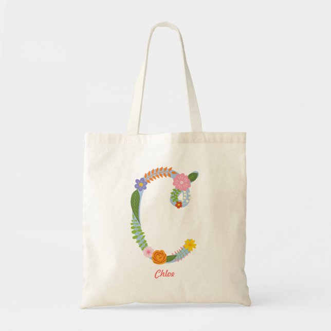 Tote Bag Monogramme lunatique rustique de fleur (c) (Devant)