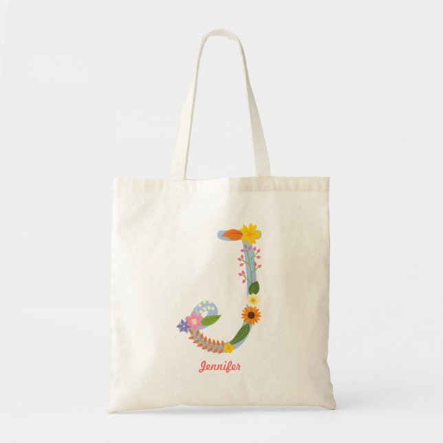 Tote Bag Monogramme lunatique rustique de fleur (j) (Devant)