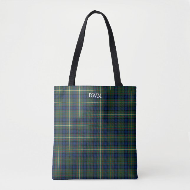 Tote Bag Monogramme MacLaren Tartan bleu et vert (Devant)