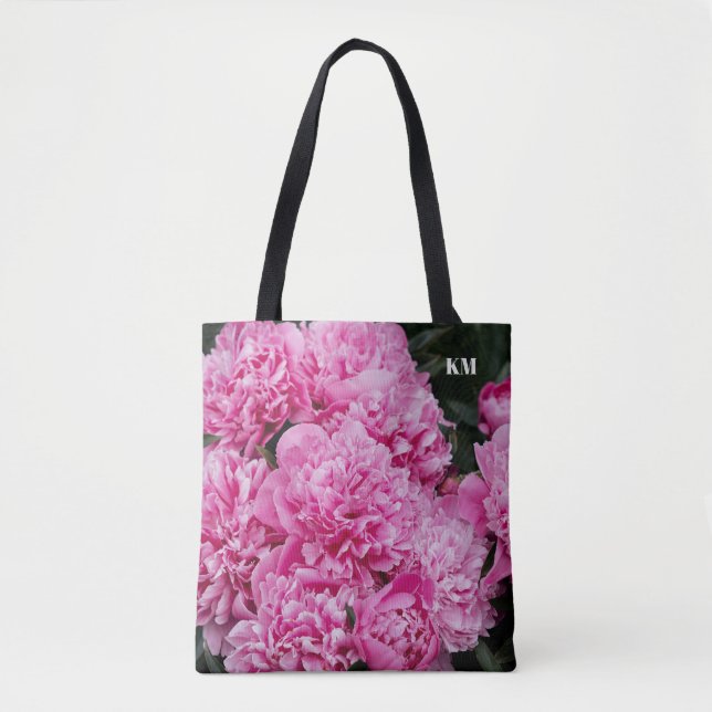 Tote Bag Monogramme Macro de Pivoine Rose Sophistiqué (Devant)