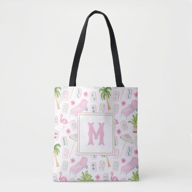 Tote Bag Monogramme Mahjong Palm Beach Aquarelle (Devant)