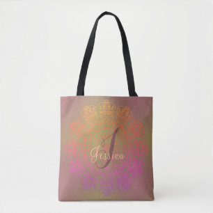 Tote Bag Monogramme Mandala de couleur d'automne