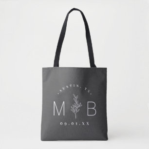 Tote Bag Monogramme Mariage de tige florale rustique Char