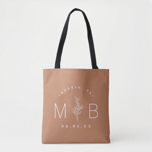 Tote Bag Monogramme Mariage de tige florale rustique | Terr (Devant)