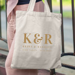 Tote Bag Monogramme mariage minimaliste Or simple élégant<br><div class="desc">Une collection minimaliste de monogramme mariage design de produits avec typographie traditionnelle classique en or. Le design parfaitement personnalisé pour votre journée spéciale !</div>