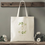 Tote Bag Monogramme Mariage verdoyant et or<br><div class="desc">Sac fourre-tout mariage sur mesure avec élégante cheminée aquarelle avec monogramme et date personnalisés.</div>