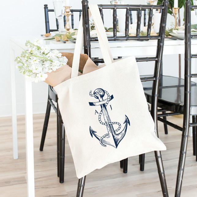 Tote Bag Monogramme marin Ancre et corde nautique (Créateur téléchargé)