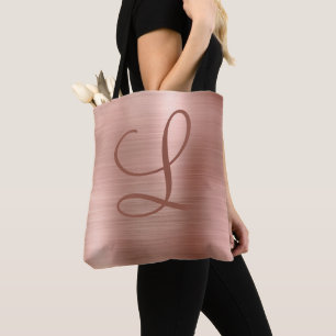 Tote Bag Monogramme métal brossé Chic Rose or initial