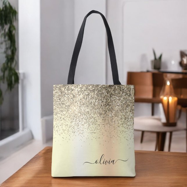 Tote Bag Monogramme Métal Pailleté Or Nom Glam (Créateur téléchargé)