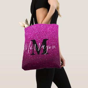 Tote Bag Monogramme métallique à Parties scintillant rose c