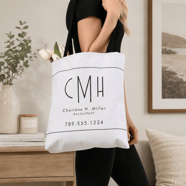 Tote Bag Monogramme Minimaliste Moderne Professionnel (Créateur téléchargé)