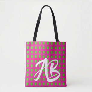 Tote Bag Monogramme moderne amusant rose chaud et vert