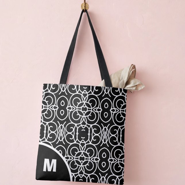 Tote Bag Monogramme Moderne avec Motif Boucle Géométrique (Your letter, your tote so come on and customize it)