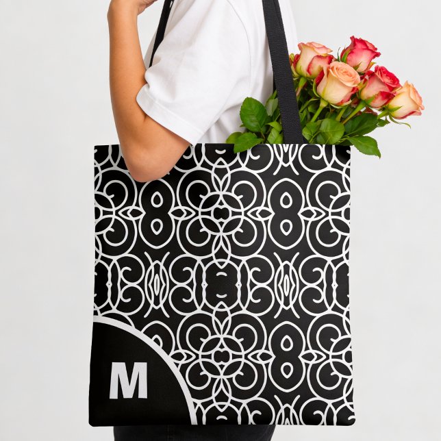 Tote Bag Monogramme Moderne avec Motif Boucle Géométrique (Your letter, your tote so come on and customize it)