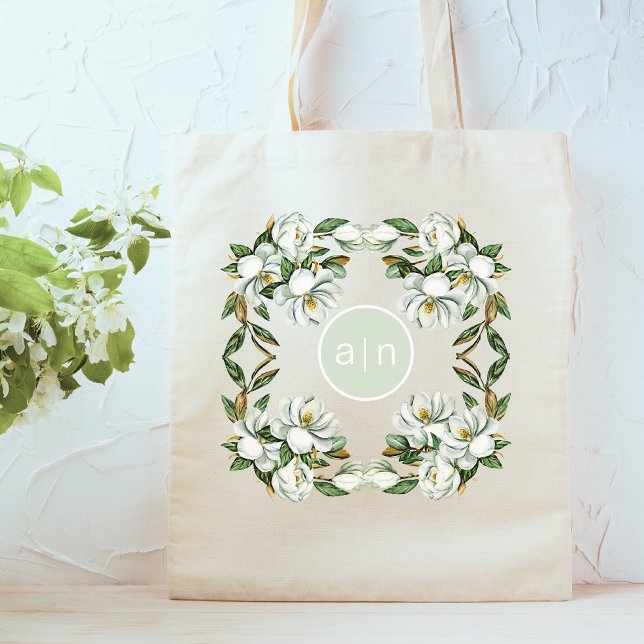Tote Bag Monogramme moderne blanc Magnolia (Créateur téléchargé)