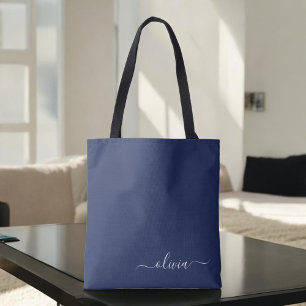 Tote Bag Monogramme moderne bleu marine et blanc