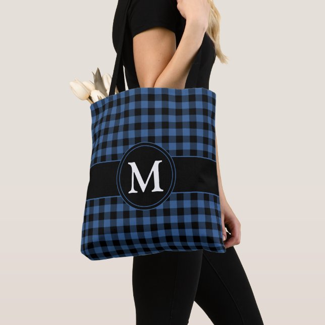 Tote Bag Monogramme moderne bleu payé (De près)