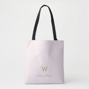 Tote Bag Monogramme moderne Blush Pink Gold Script