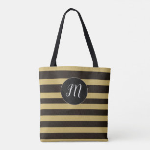 Tote Bag Monogramme moderne Brown Motif rayé