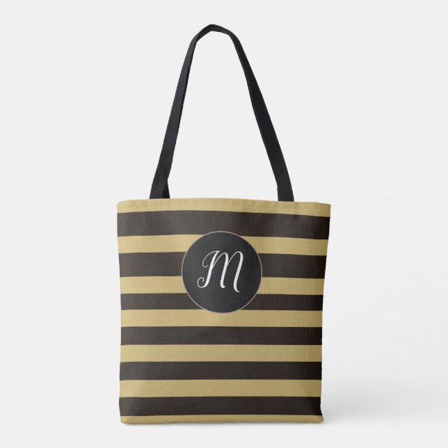 Tote Bag Monogramme moderne Brown Motif rayé (Dos)